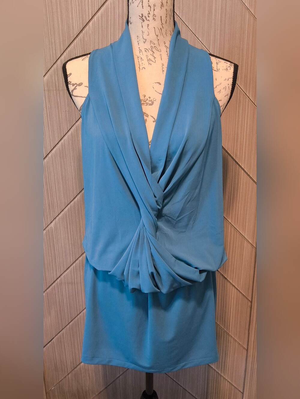 Stile Benetton M Made in Italy Blue Draped Twist Front Sleeveless Resort Chic